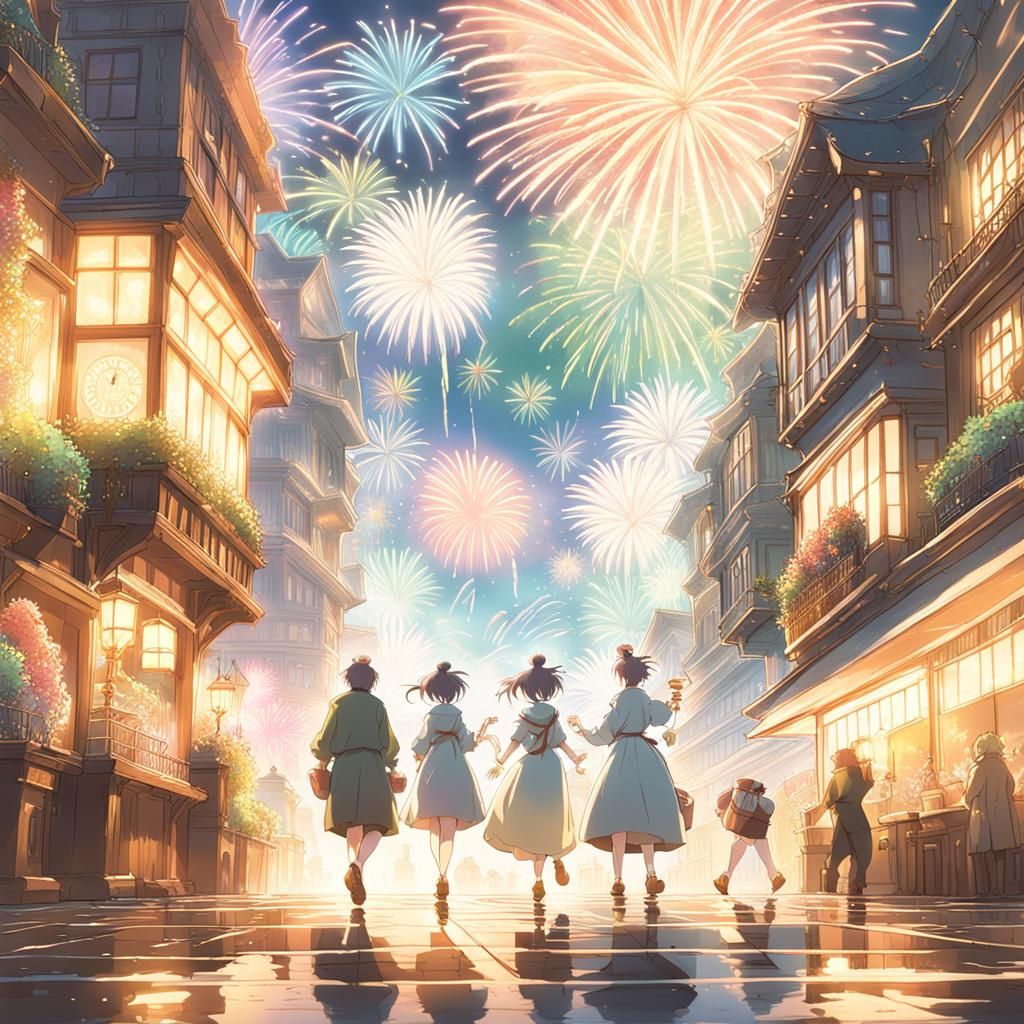 Steampunk New Year's Eve Celebration with Fireworks