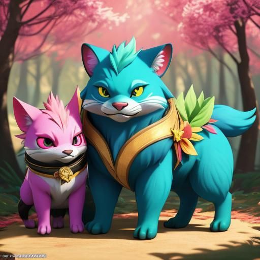 Vibrant 3D Anime Animals in Fantasy Forest