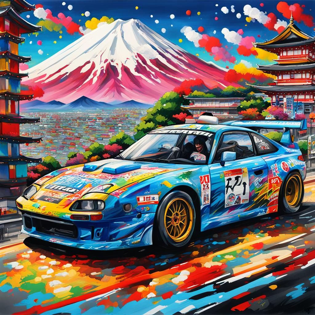 Racecar at Fuji Speedway in Graffiti Art Style