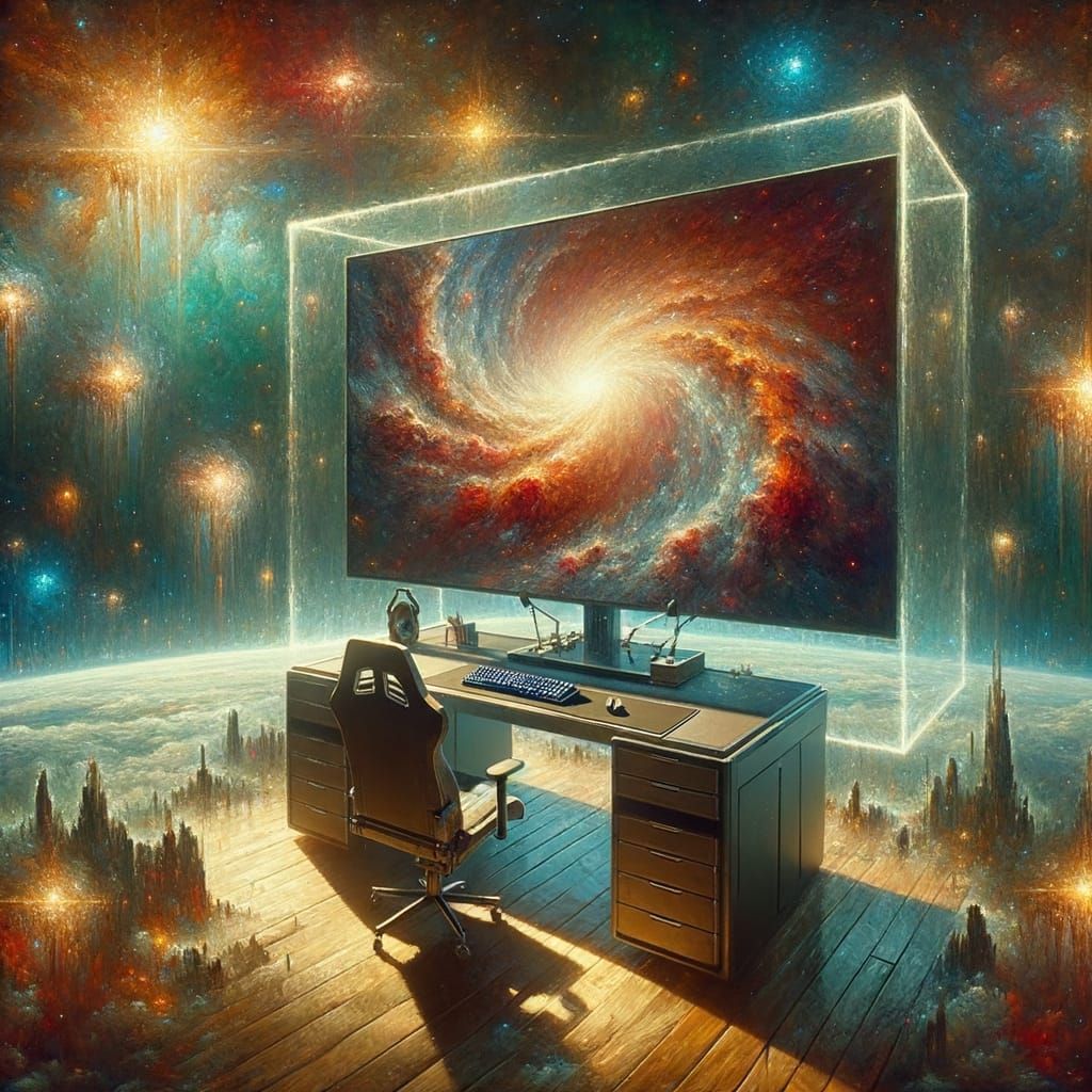 Gaming Desk in Space: An Impressionist Matte Painting