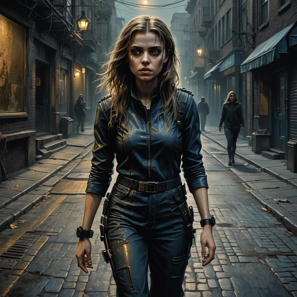 Terrified Girl in Dark Street: Dark Fantasy Digital Art