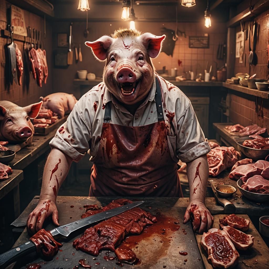 Creepy Pig Butcher Selling Human Parts