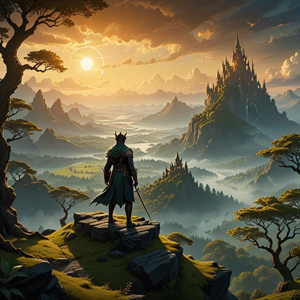 Ethereal Elven Realm in Golden Hour Glory