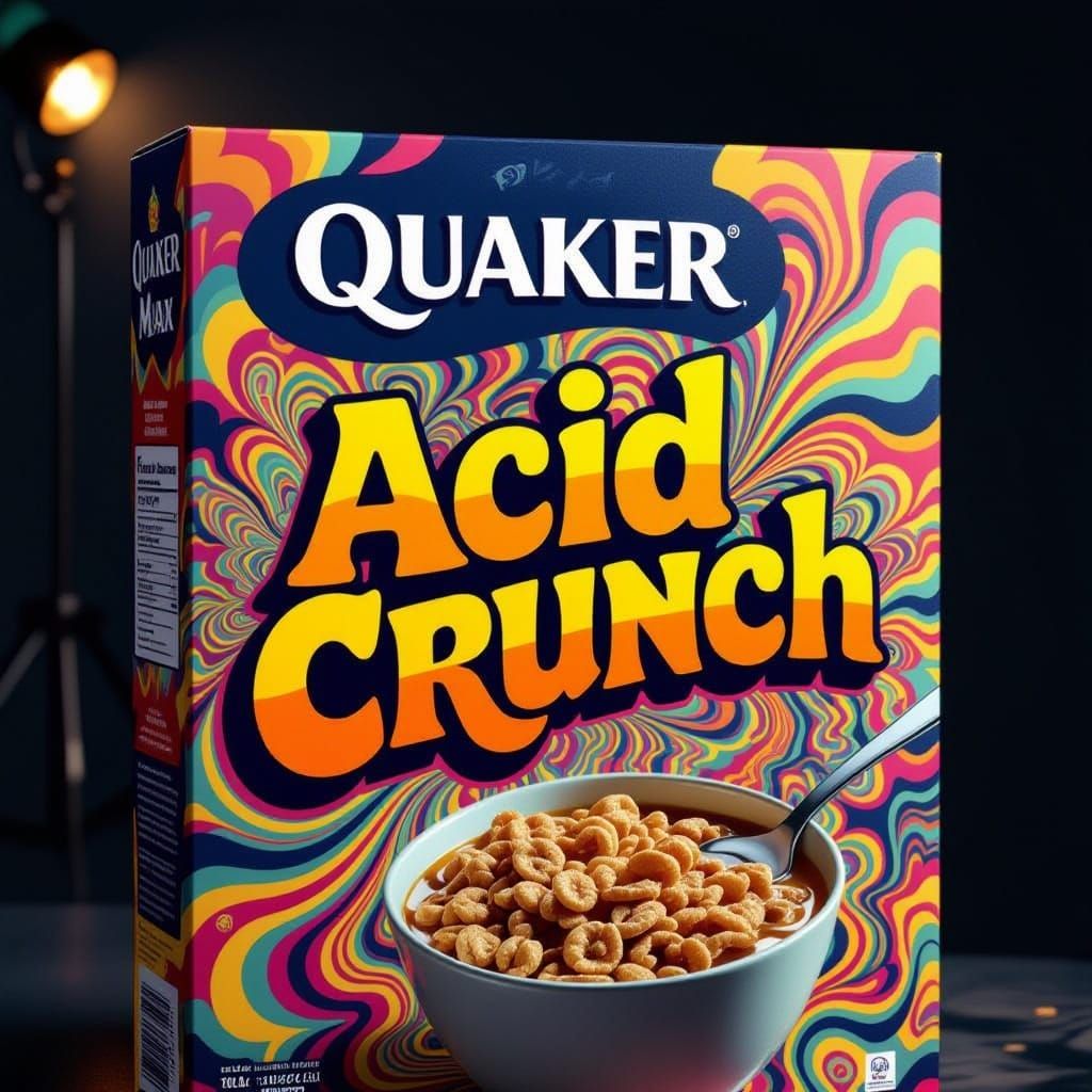 Psychedelic Acid Crunch Cereal Box Art