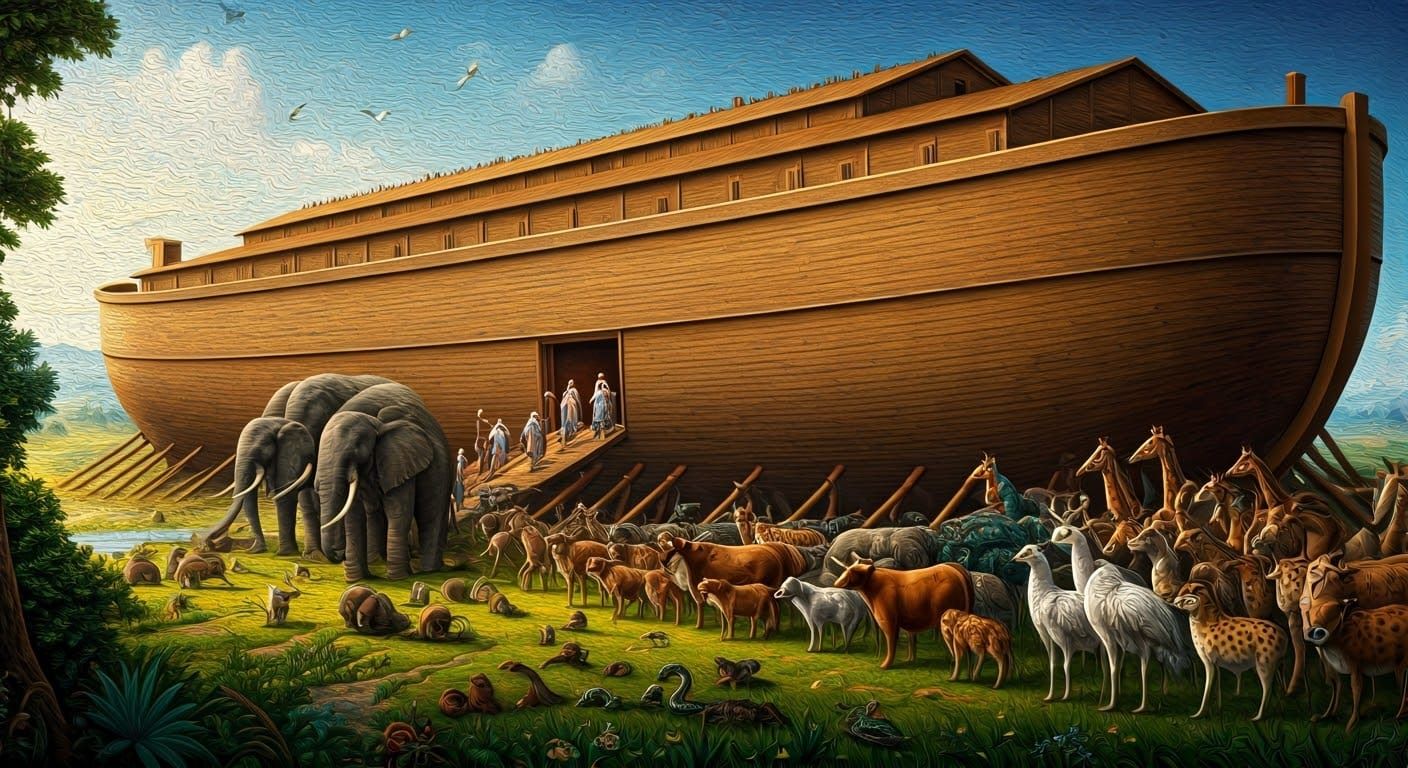 Impasto Noah's Ark in Vibrant Textured Style