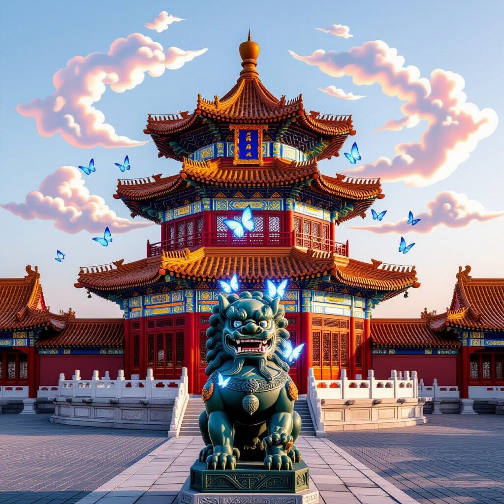 Majestic Red Pagoda in Forbidden City with Golden Accents