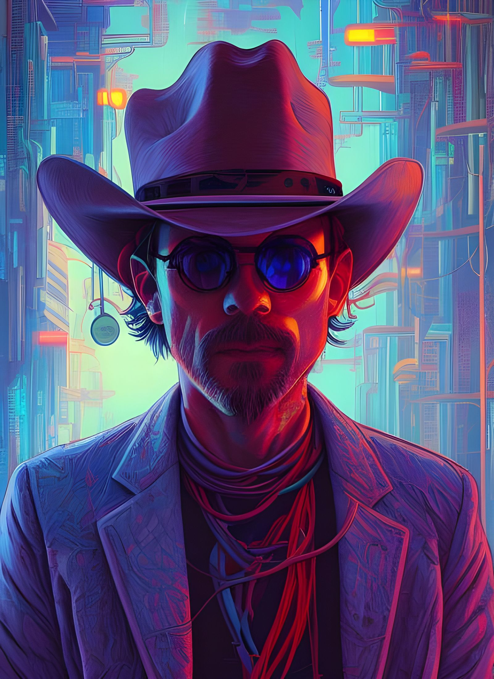 Cyberpunk Cowboy Portrait in Surreal Style