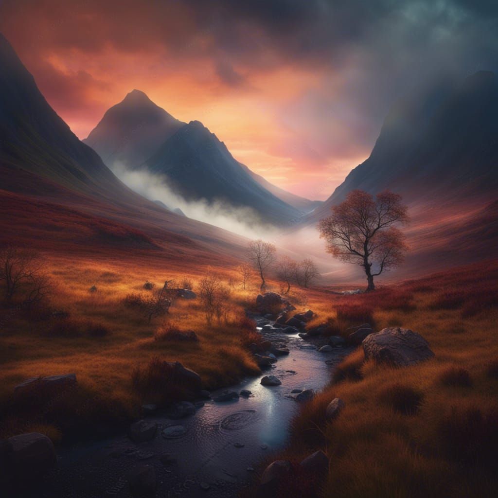 Glencoe Pass Sunset: Ethereal Mist in Scotland