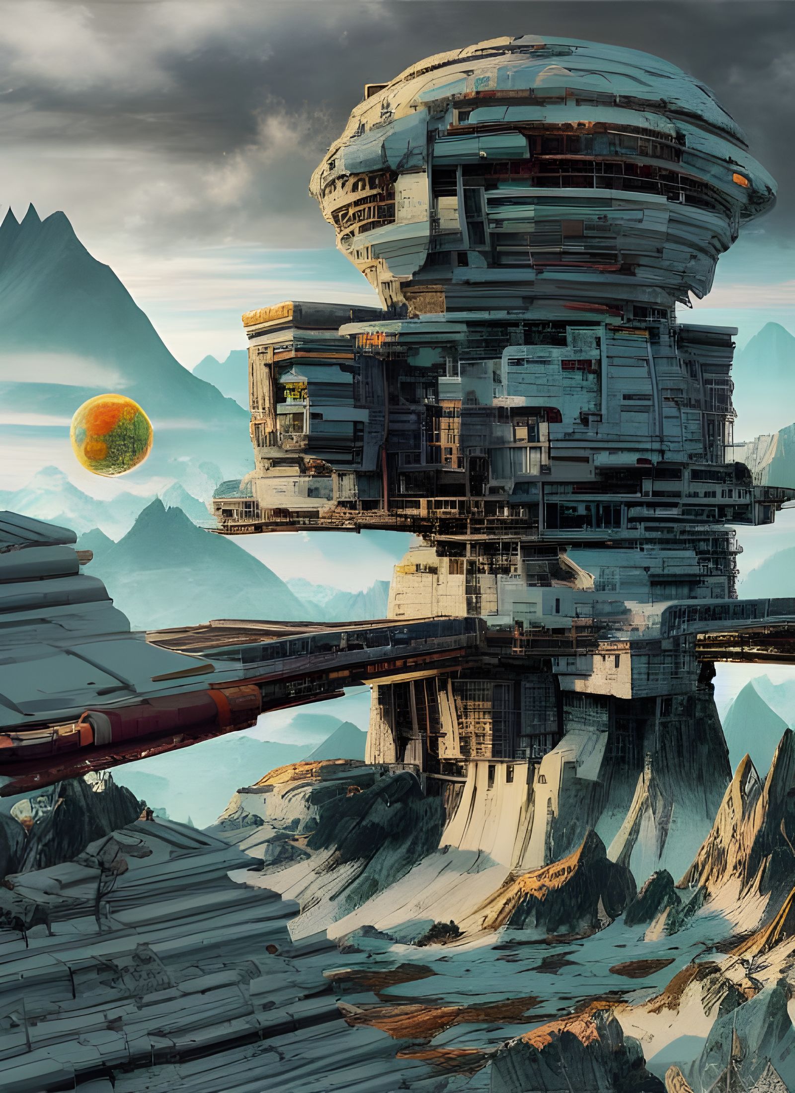 Sci-Fi Villain Base in Mountain: Digital Illustration
