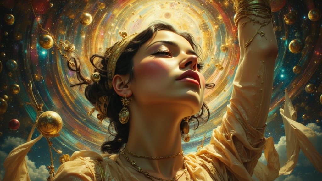 Figure Reaching for Sky in Celestial Style