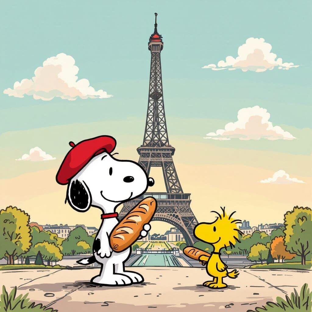 Snoopy and Woodstock Visit Eiffel Tower