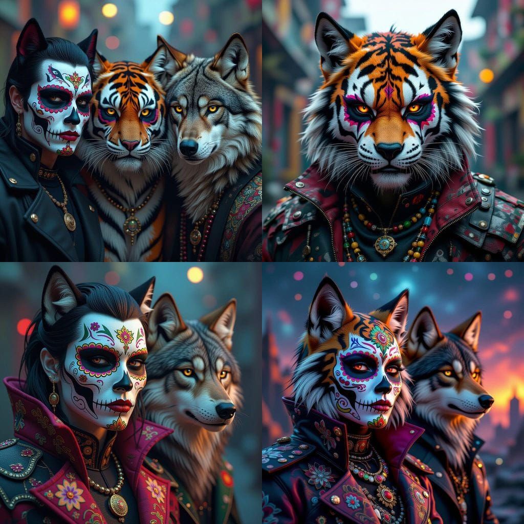 Vampire Tiger Wolf with Día de los Muertos Face Paint
