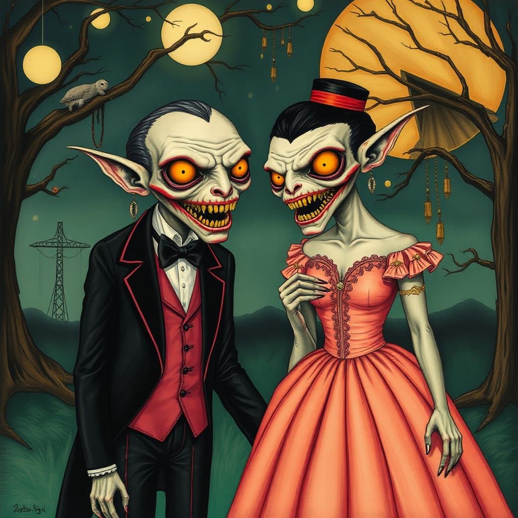 Vampires at High School Prom in Pop Surrealism Style