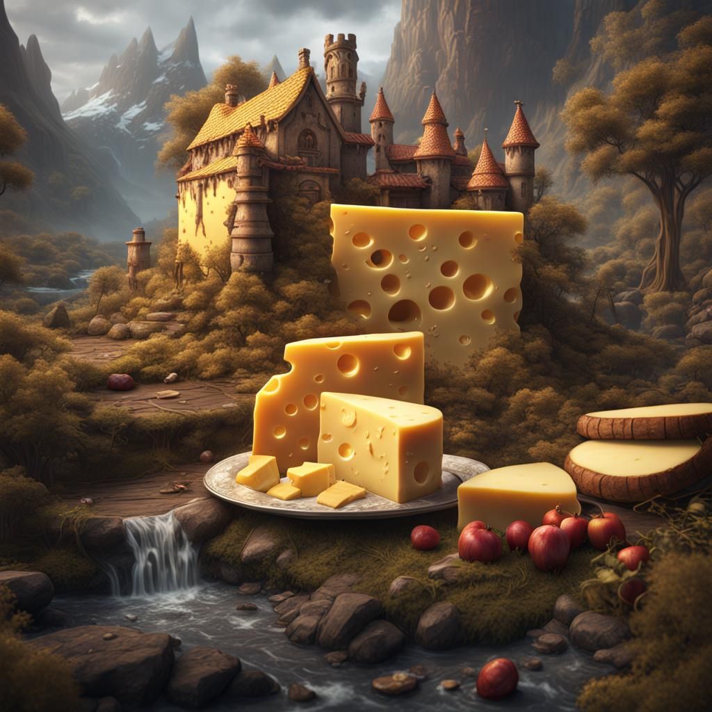 Fantastical Cheese Art: Detailed Matte Painting