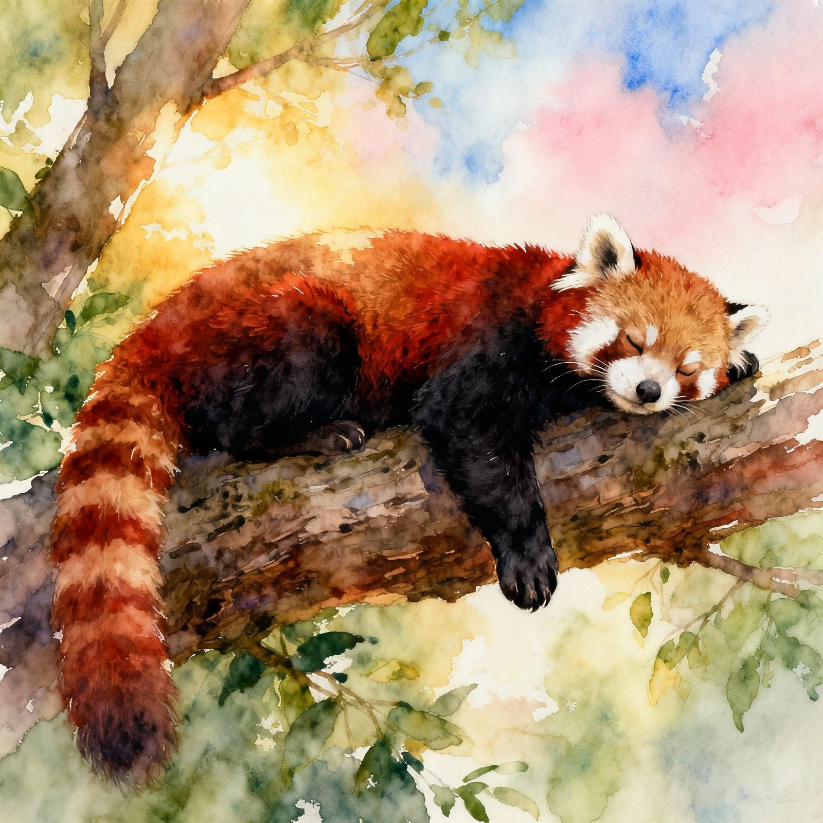 Red Panda's Peaceful Afternoon on a Tree Branch