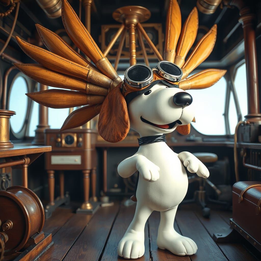 Steampunk Beagle Takes Flight with Brass Wings