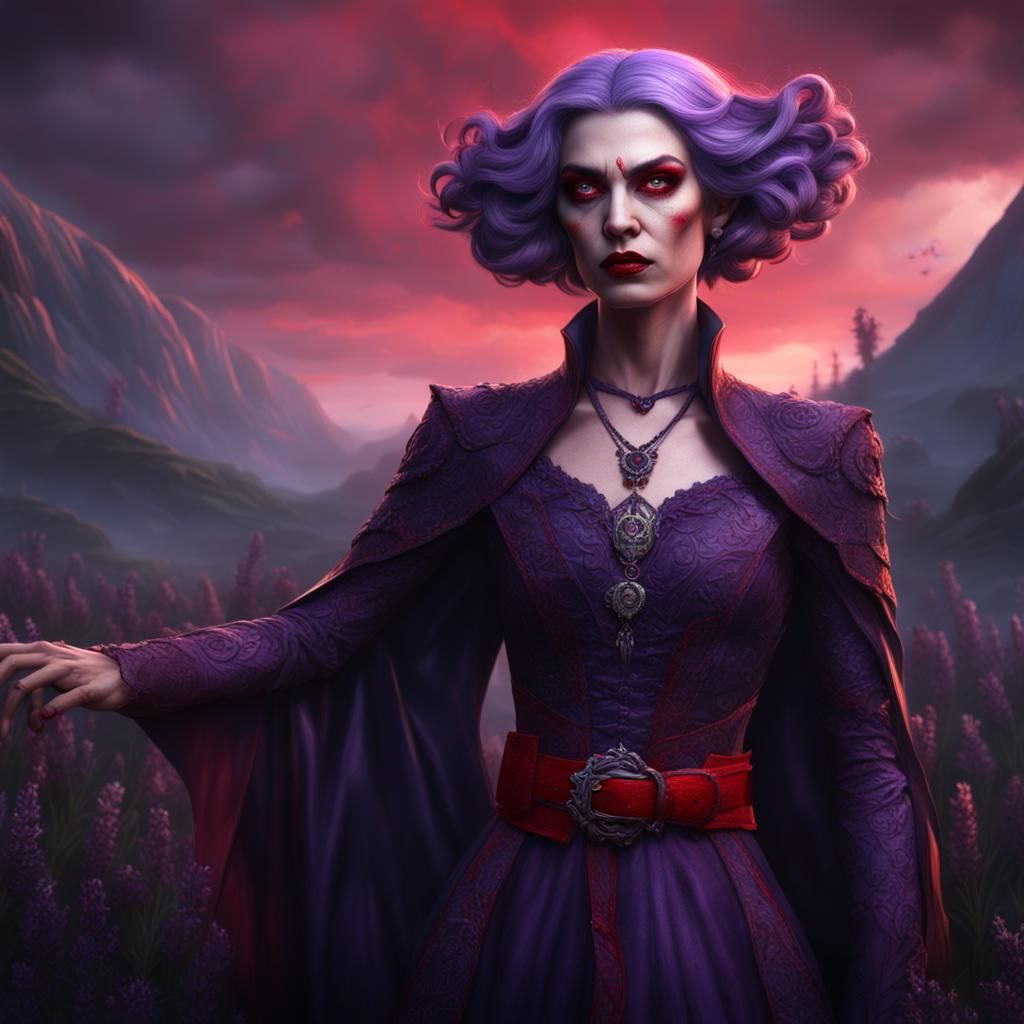 Lavender-Skinned Vampire in Detailed Matte Painting