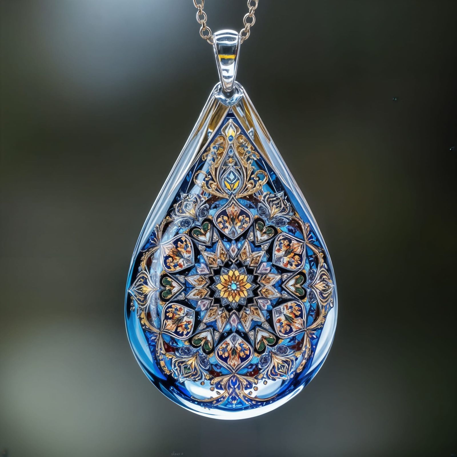 Kaleidoscope Pattern on Crystal Pendant Necklace