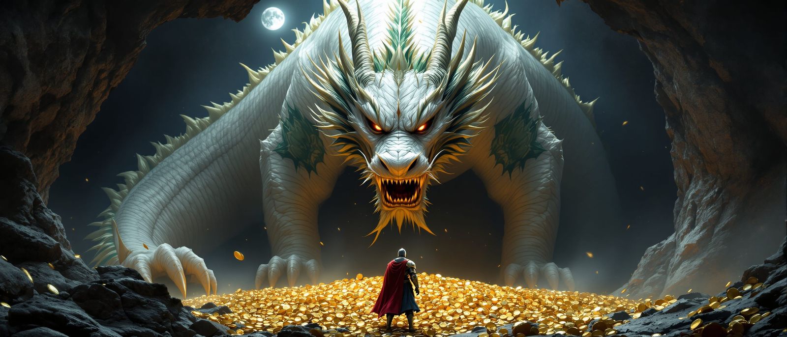 White and Gold Dragon Portrait in 3D Digital Art
