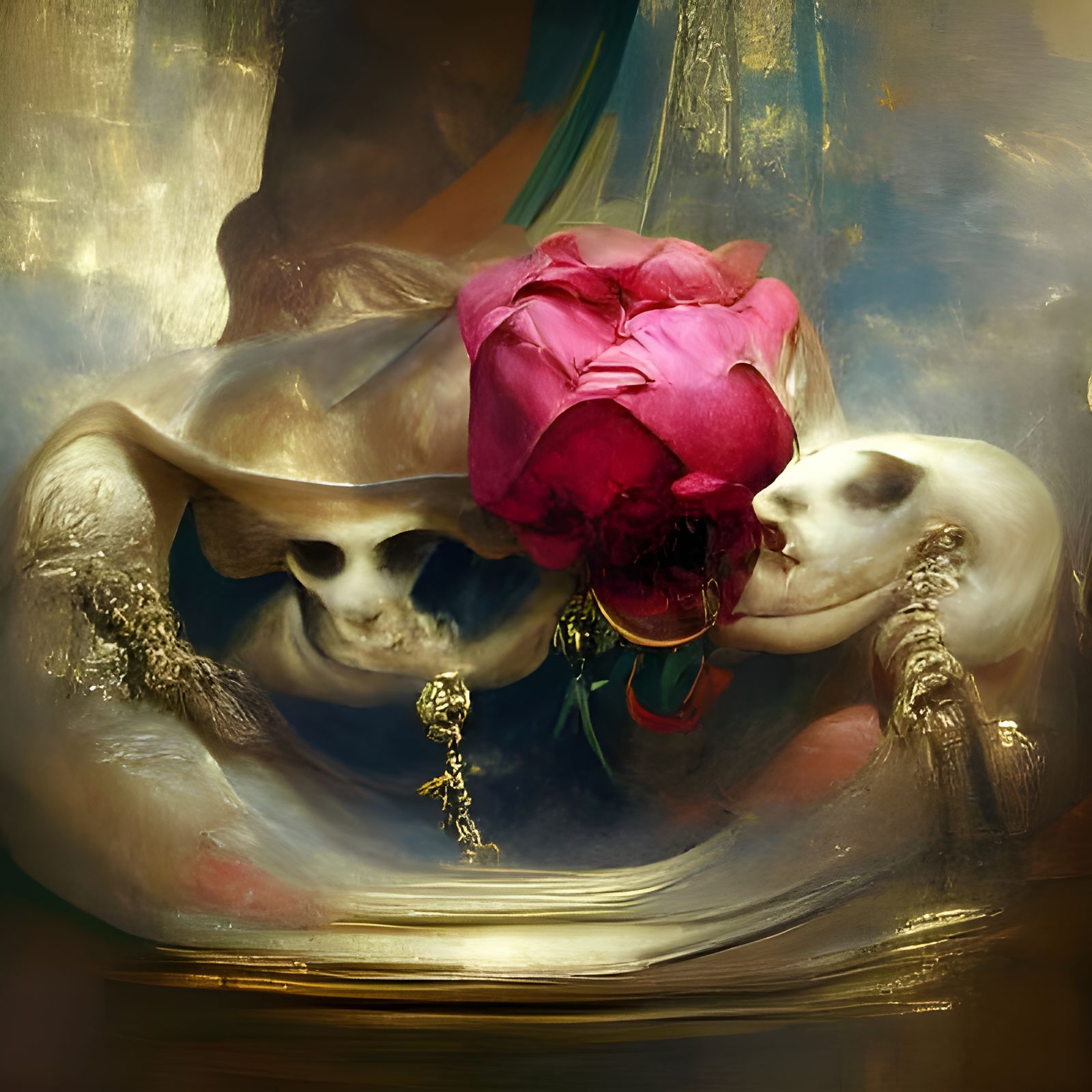 Skull and Rose in Victorian Style