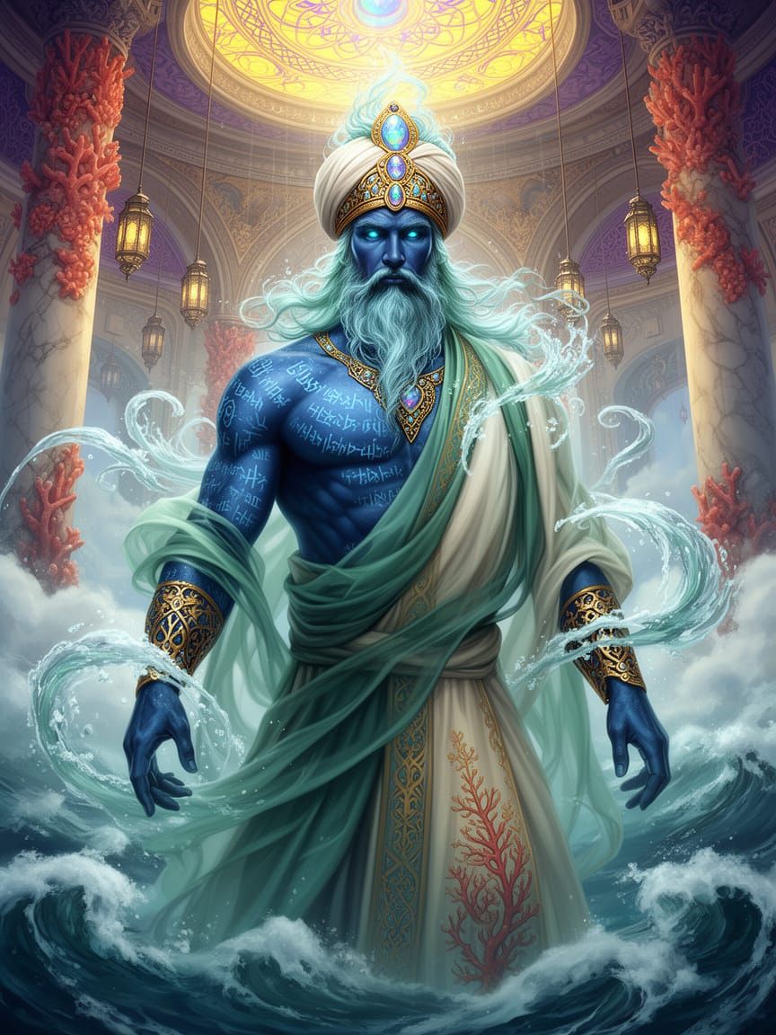 Majestic Marid Jinni in Opulent Elemental Palace