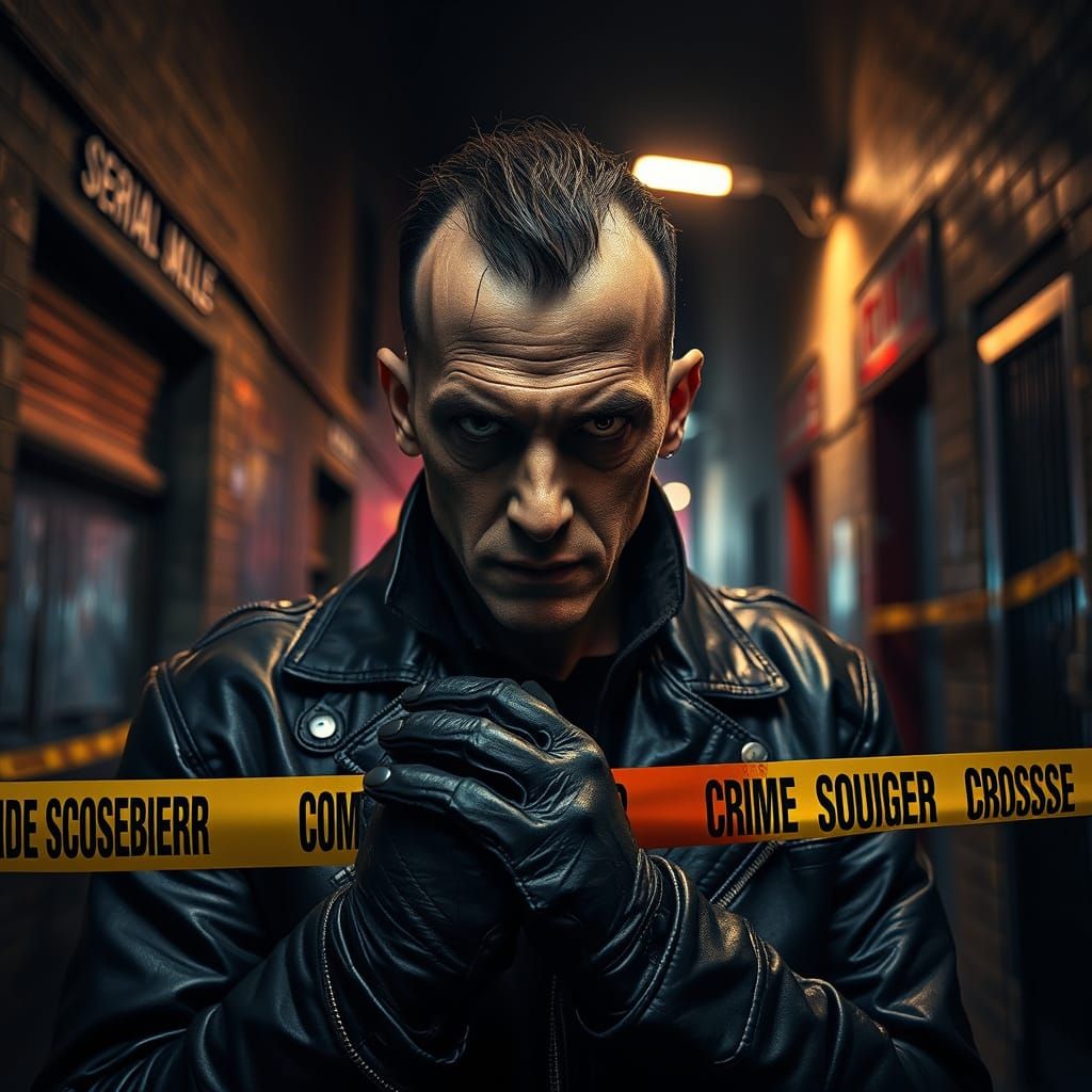 Hyperrealistic Serial Killer in Dark Alley