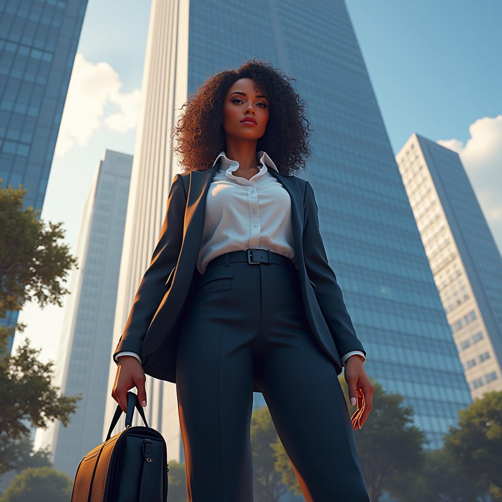 Curvy Jamaican Woman: Power Portrait in Modern Office