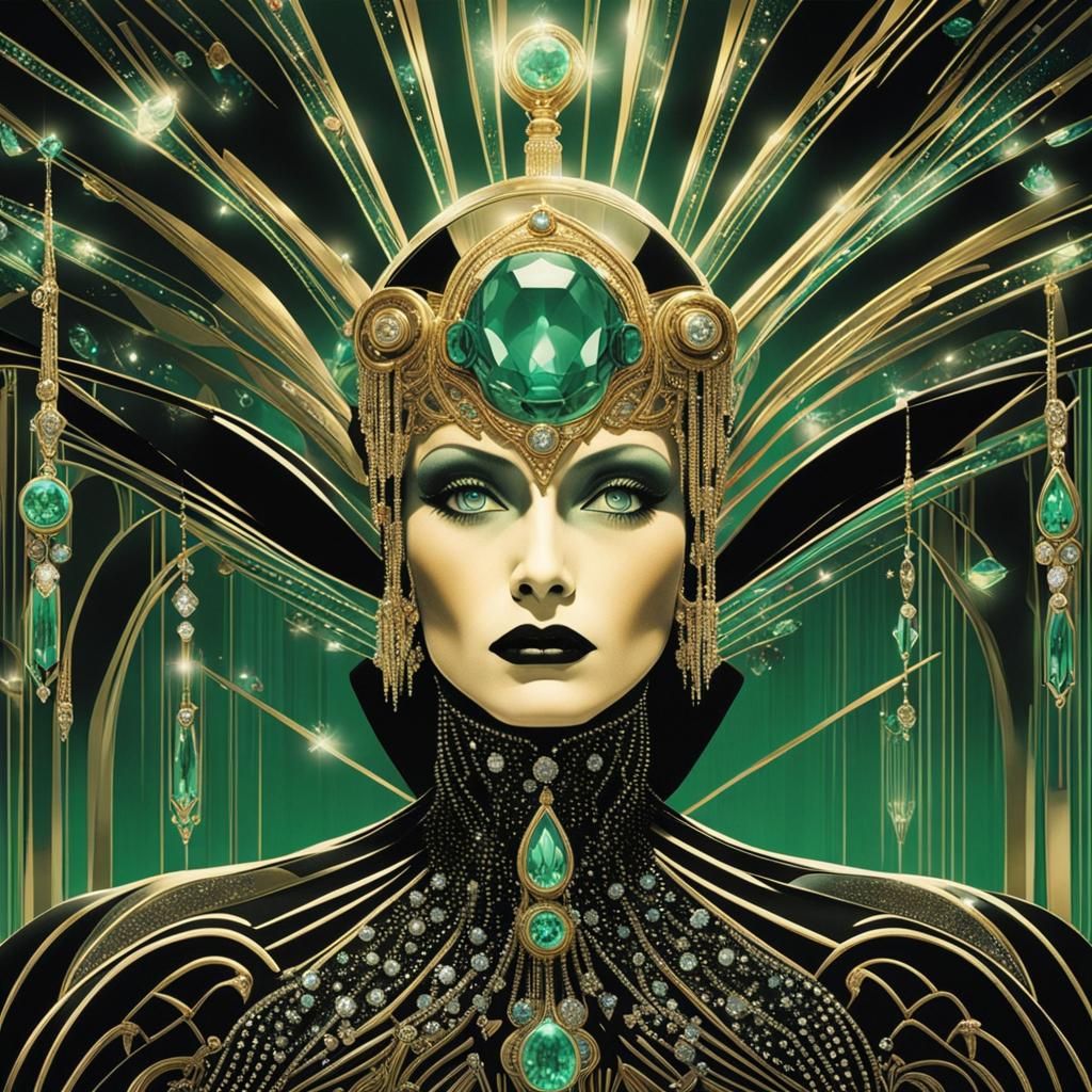 Elegant Woman in Erté Art Nouveau Style