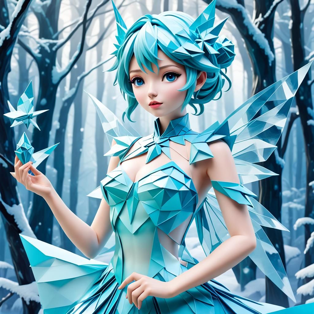 Icy Fairy in Enchanted Forest, Acrylic Painting