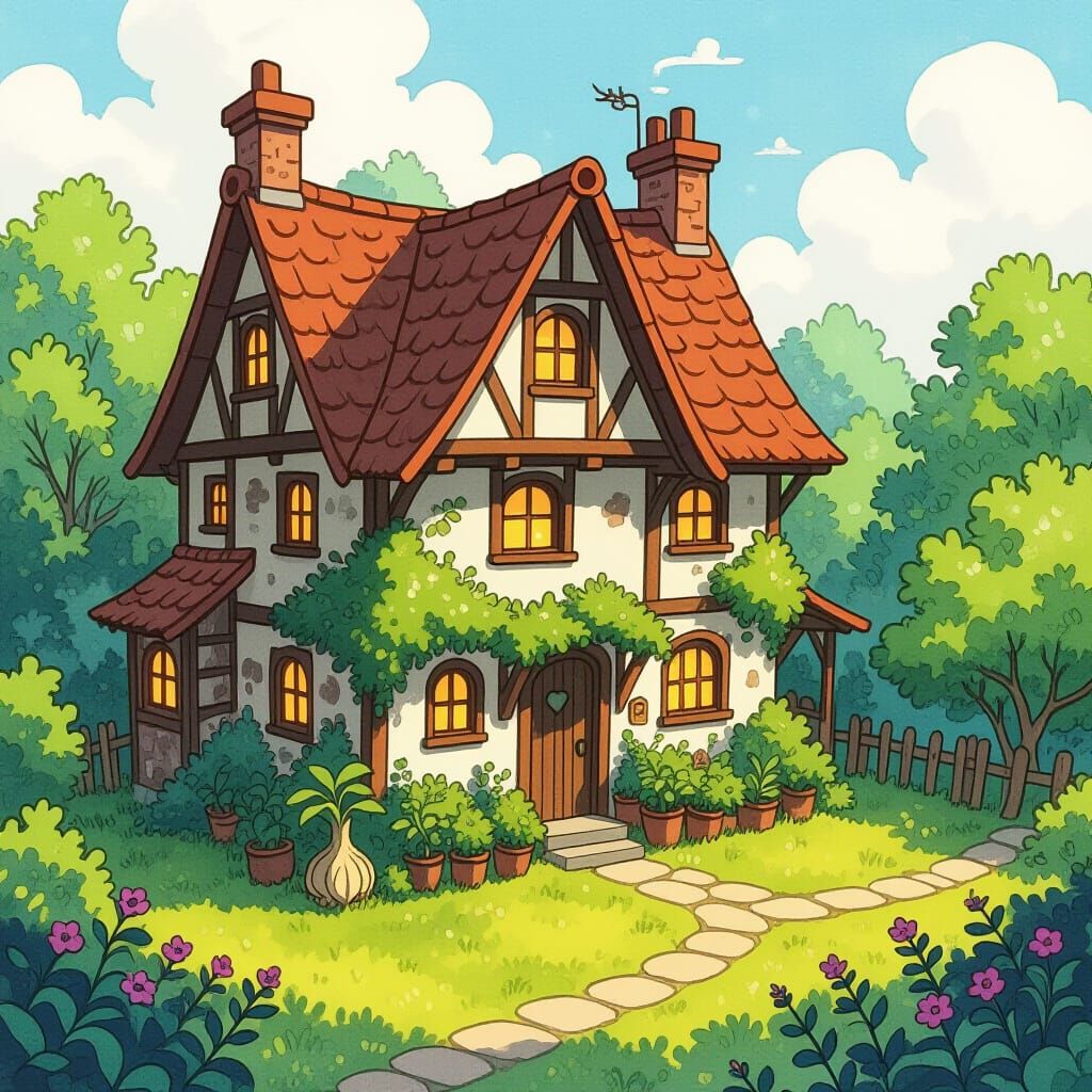 Enchanting Witch's House in Studio Ghibli Style
