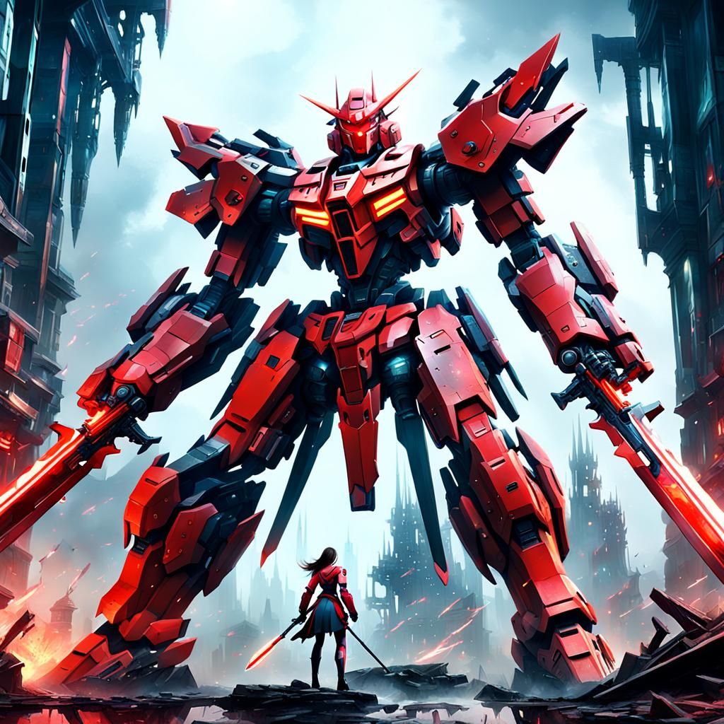 Girl in Mecha Suit with Sword: Digital Matte Painting