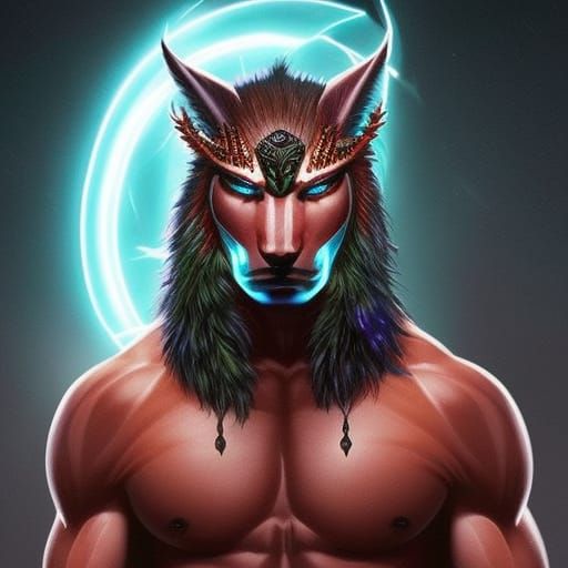 Muscular Shaman with Glowing Eyes in Dark Fantasy Glade