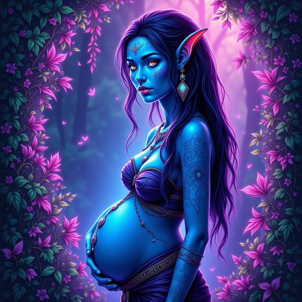 Pregnant Neytiri Hunting in Neon Pandora