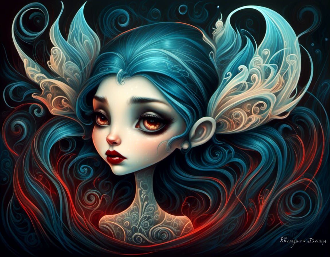 Fae Beauty with Scribbles in Dark Fantasy Style