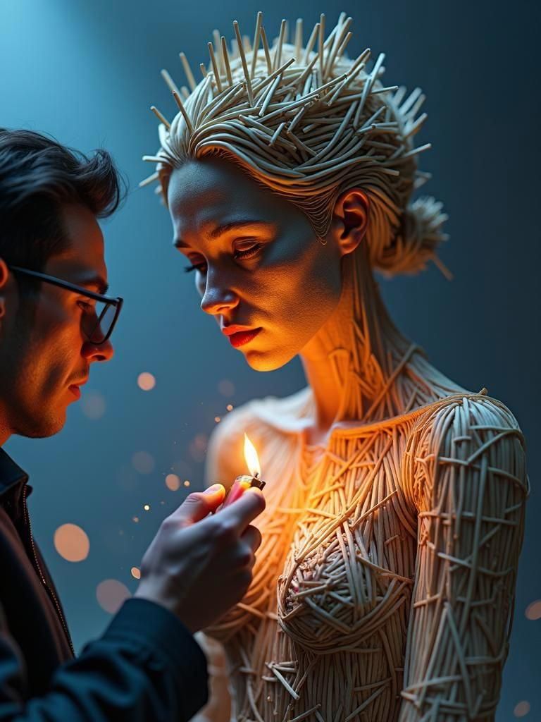 Matchstick Woman with Lighter: Fantasy Concept Art