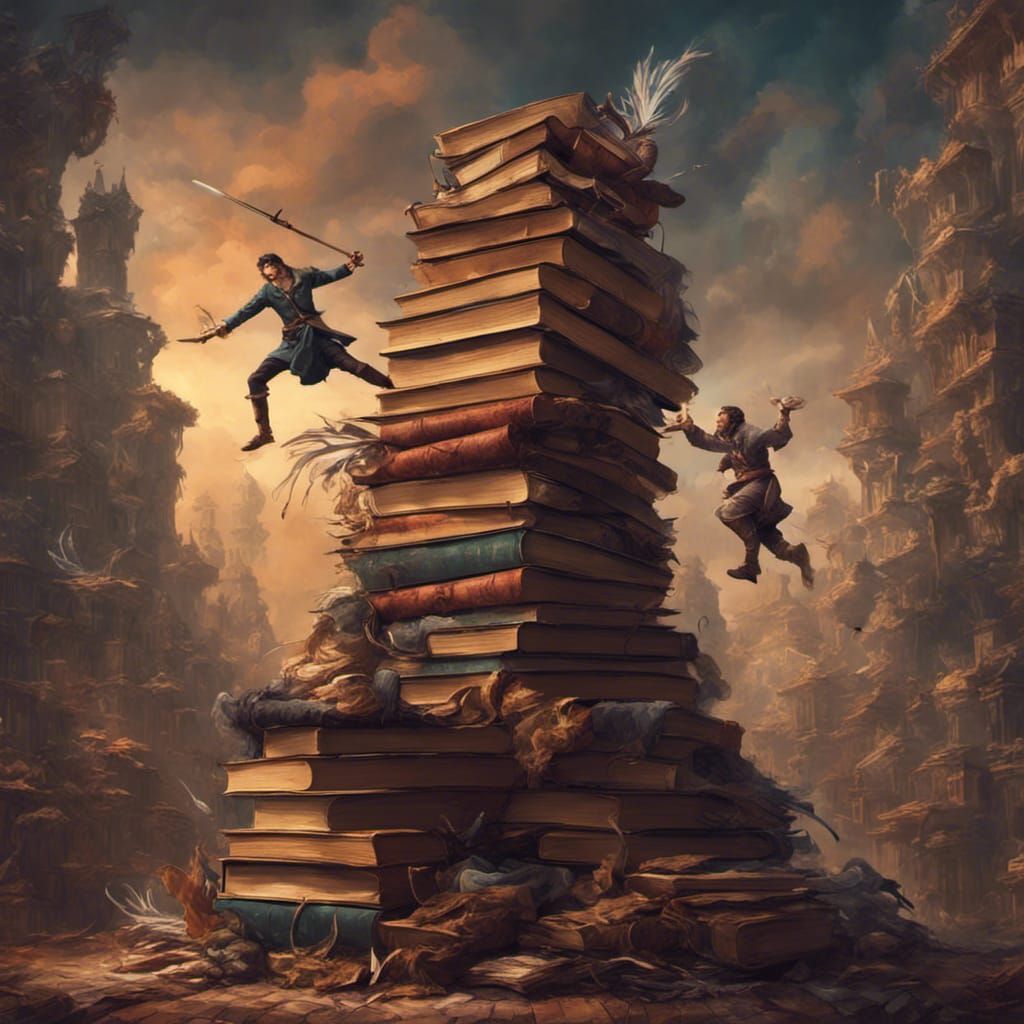 Men Fight with Quills in Detailed Matte Painting