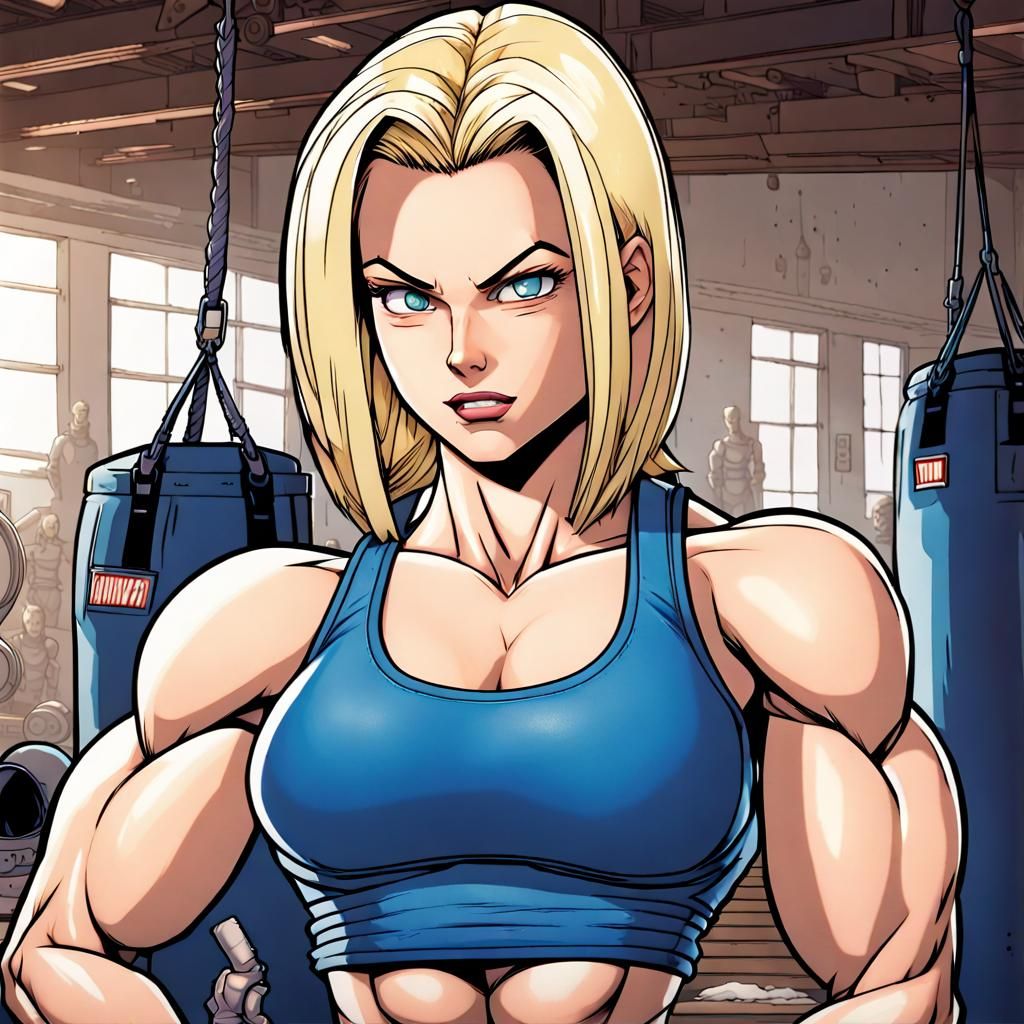 Confident Gym Woman in Comic Book Style
