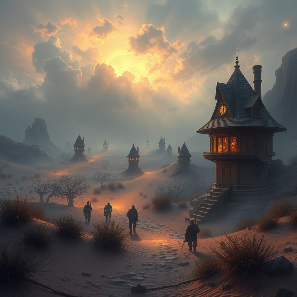 Ethereal Desert Dreamscape in Steampunk War Fantasy Style