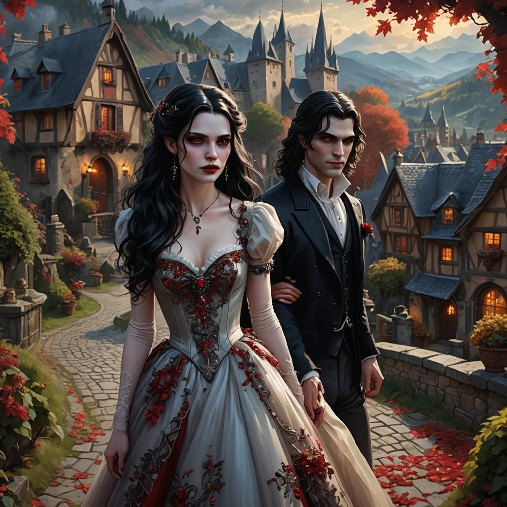 French Vampire in Romantic Setting with Dramatic Lighting