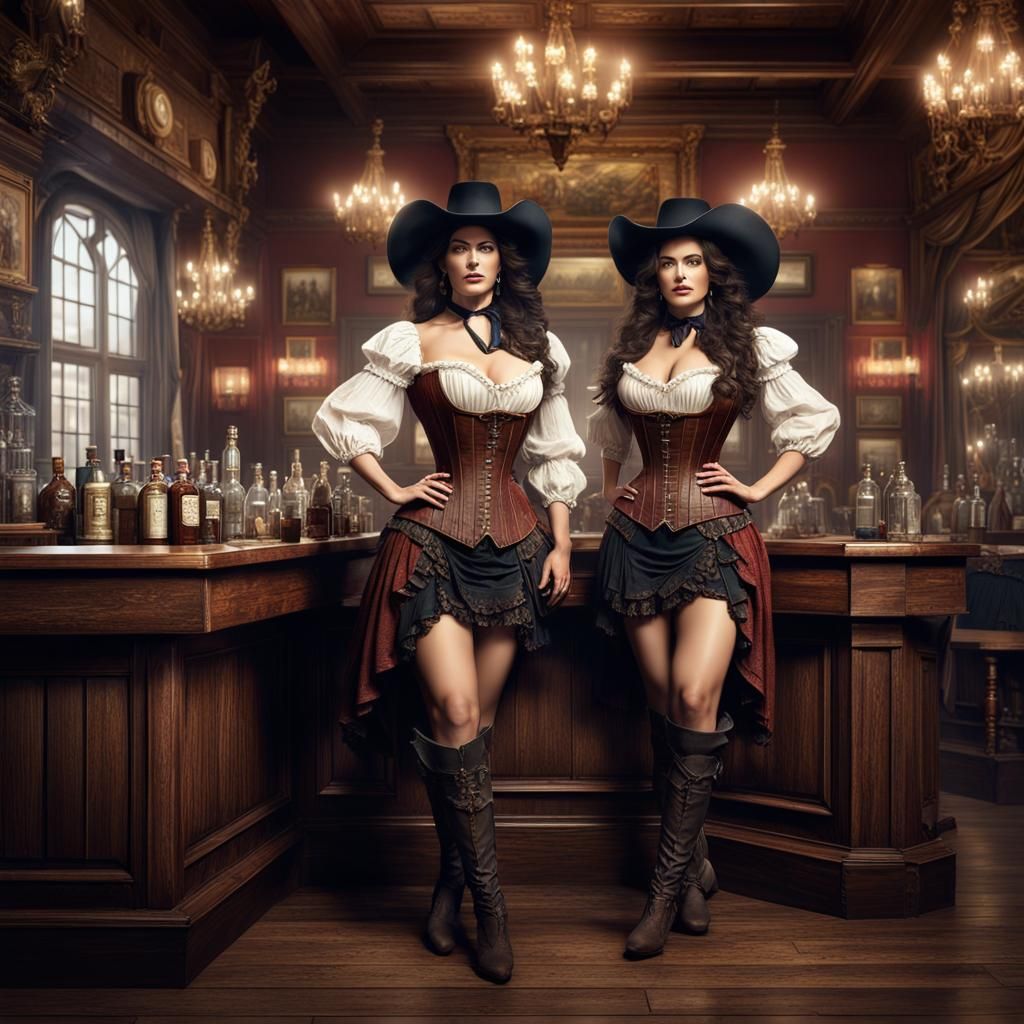 Saloon Cowgirls in Corsets: 1800s Matte Painting