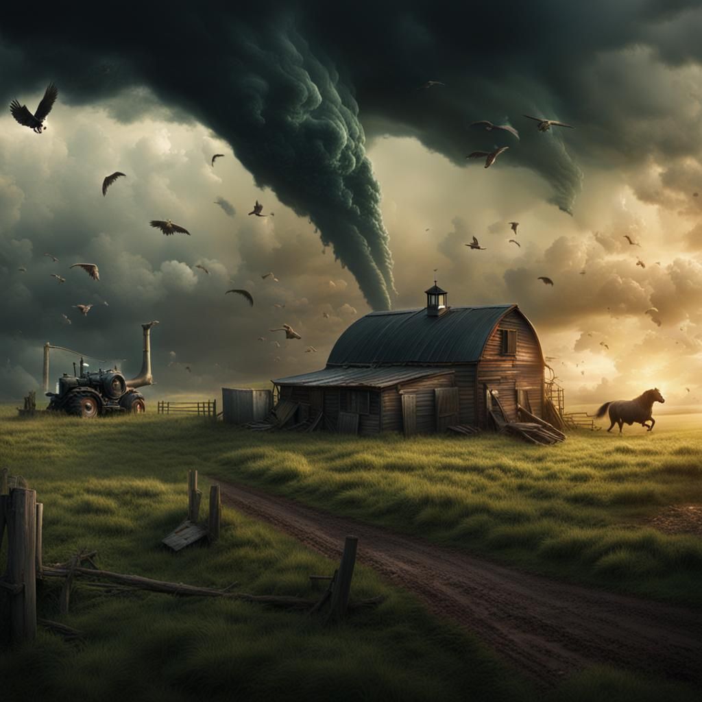 Dramatic Tornadoes Devastate Farm: Digital Matte Painting