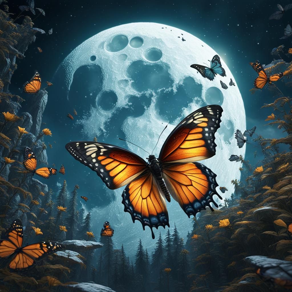 Butterfly's Lunar Dance: Detailed Fantasy Concept Art