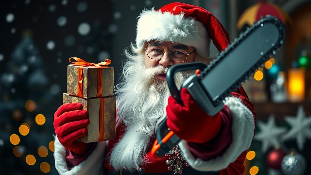 Santa Claus Chainsaw Delivery: Hyperrealistic Professional P...