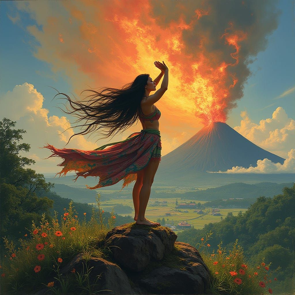 Diwata of Mayon Volcano in Filipino Folklore Style