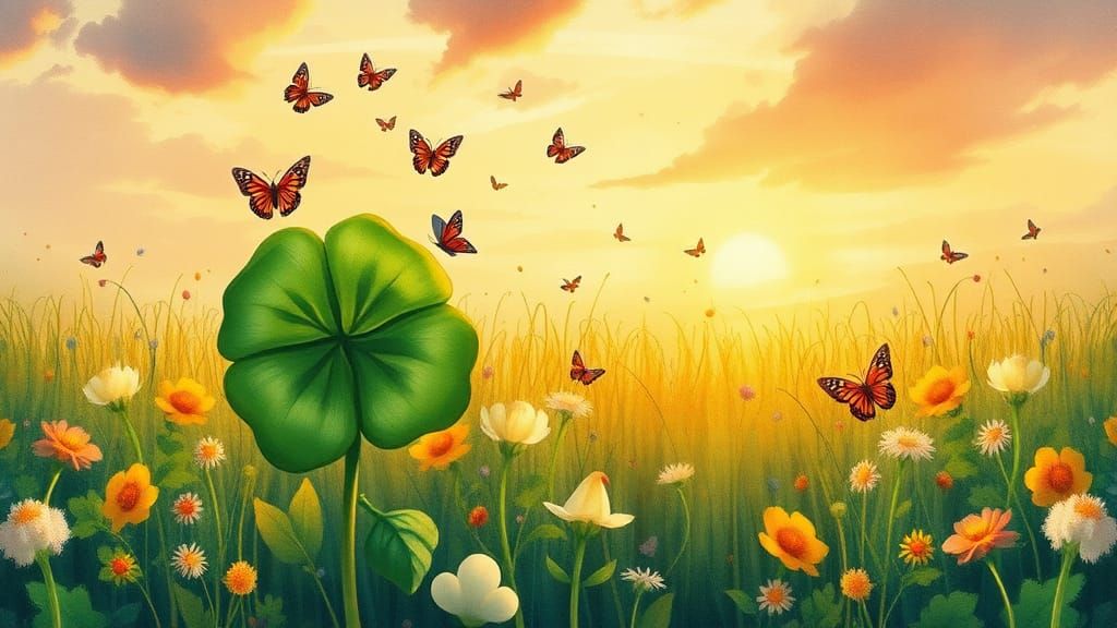 Four-Leaf Clover Meadow: Impressionistic Watercolor Illustra...