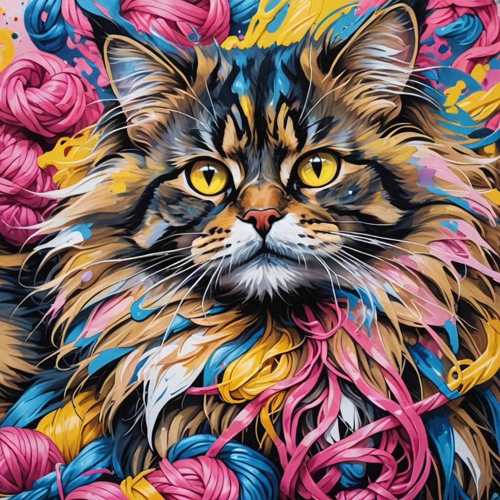 Calico Maine Coon Cat in Graffiti Street Art