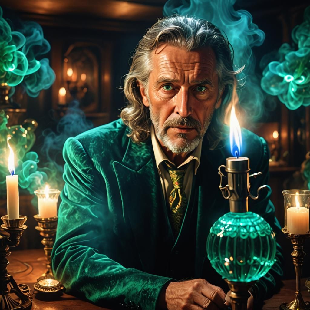 Singer in Smoky Room with Emerald Eyes