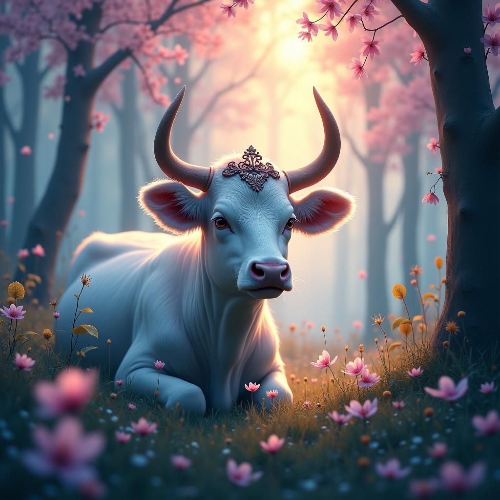 Magical Cow in Mystical Forest Clearing