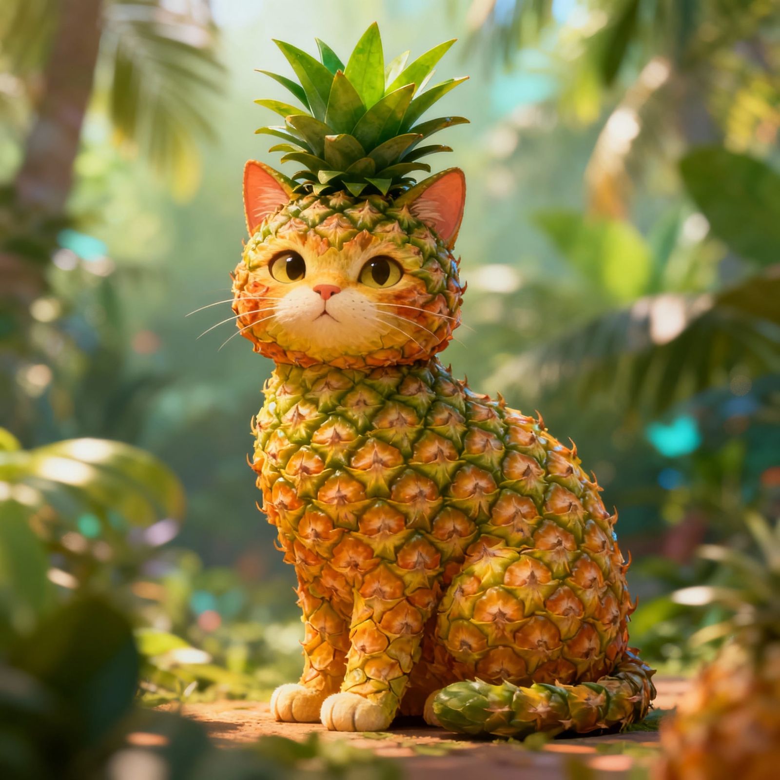 Whimsical Pineapple Cat Creature in Digital Art Style
