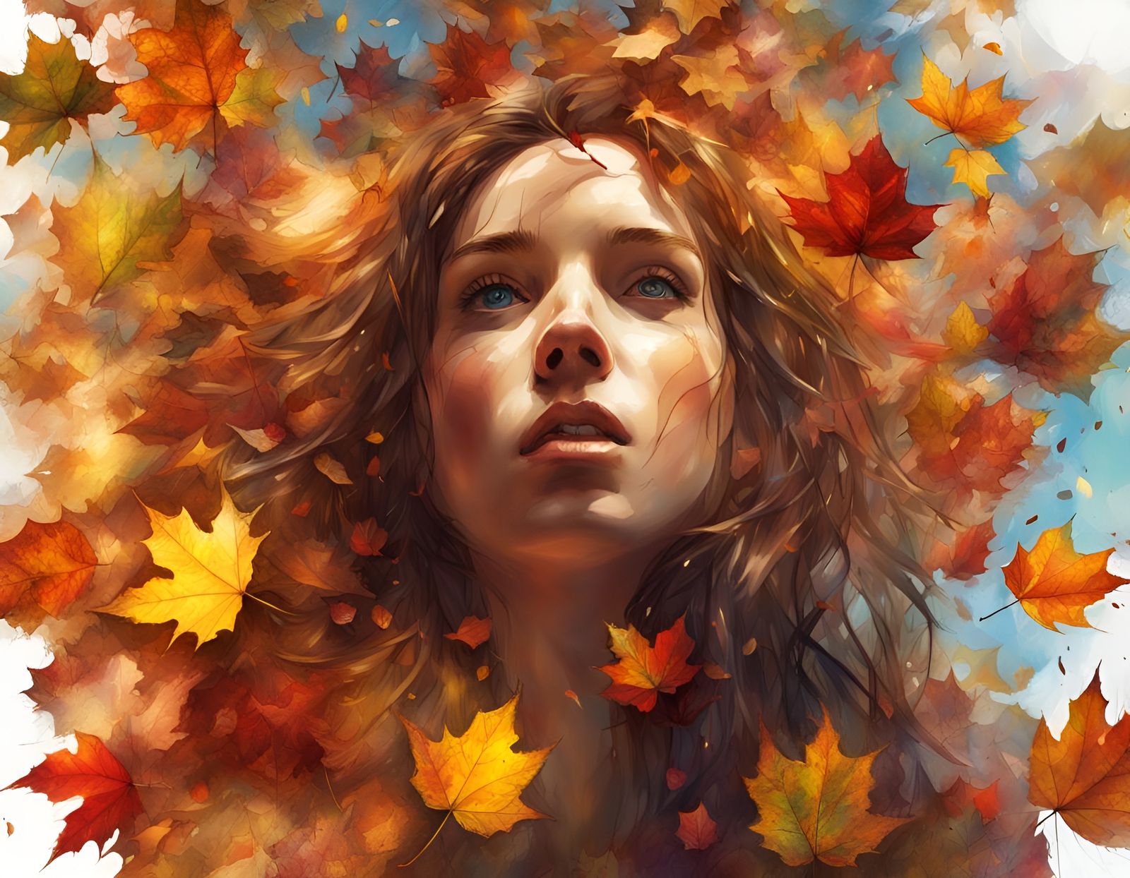 Autumn Leaves in Radiant, Cubist Dreamscape